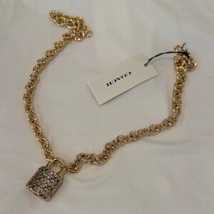 Coach Gold Necklace with Textured Lock Pendant